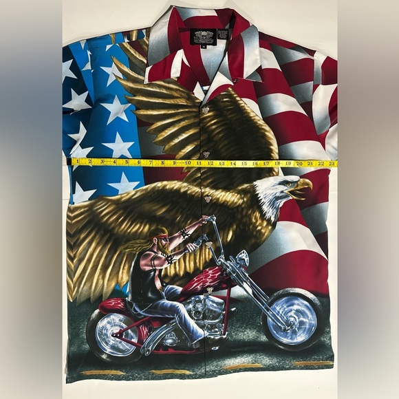 Y2K Dragonfly Eagle, Biker, Motorcycle, and American Flag Button Up Shirt - Picture 6 of 9